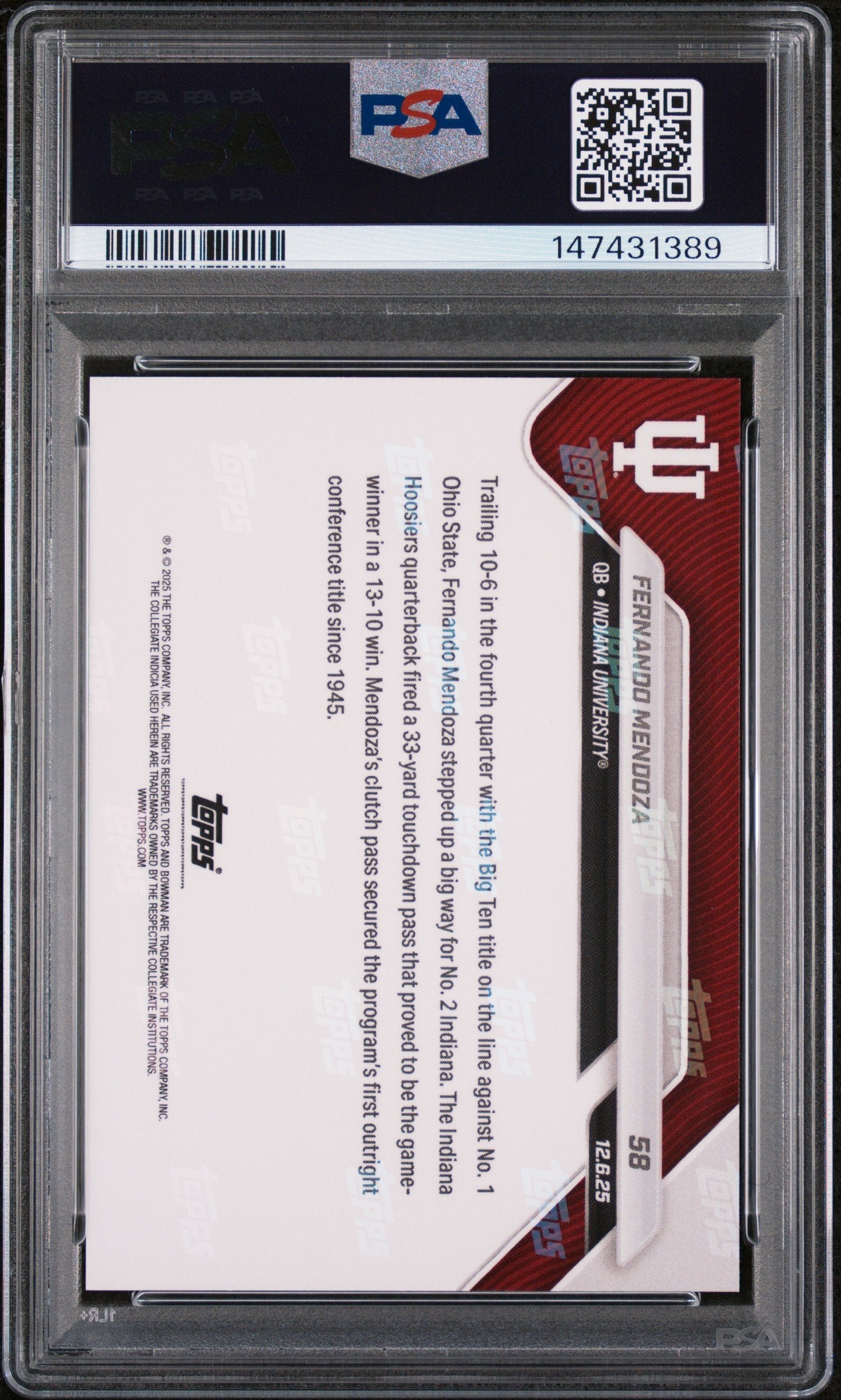 Graded 2025 Topps Bowman U Now Fernando Mendoza #58 Rookie RC Football Card PSA 9 Mint