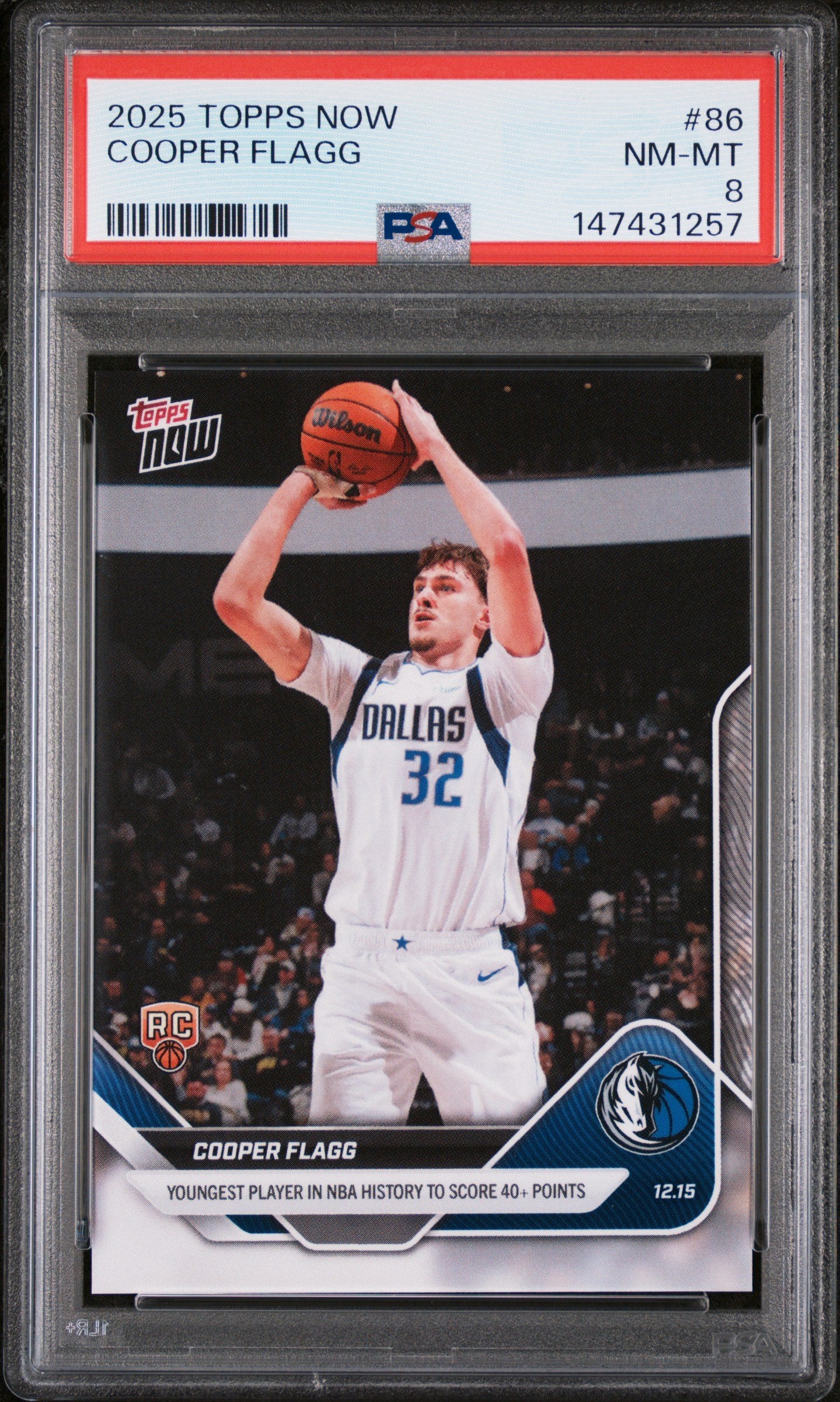Graded 2025 Topps Now Cooper Flagg #86 Rookie RC Basketball Card PSA 8 Near Mint