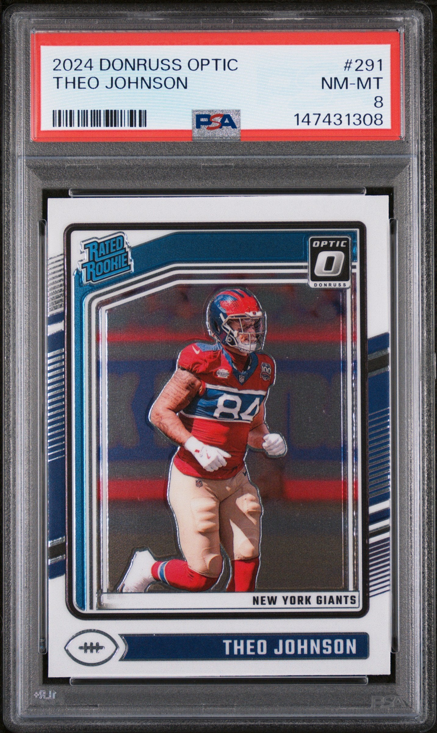 Graded 2024 Panini Donruss Optic Theo Johnson #291 Rookie RC Football Card PSA 8 Near Mint