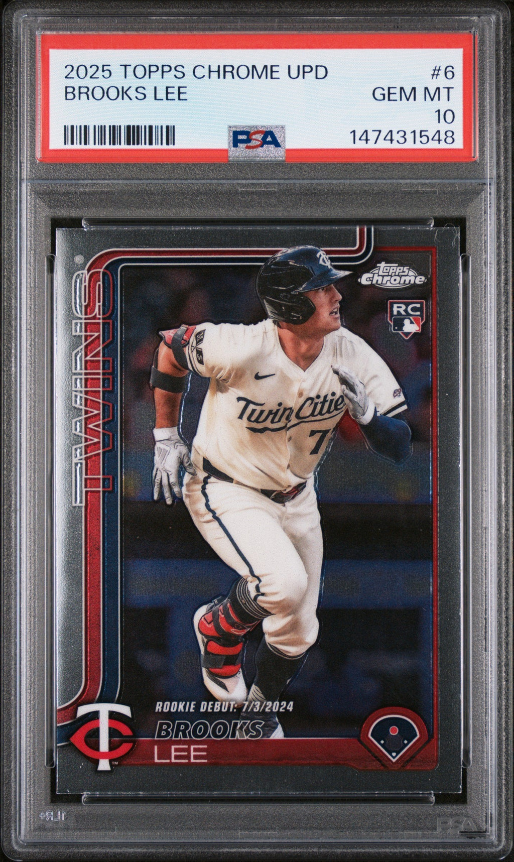 Graded 2025 Topps Chrome Update Brooks Lee #6 Rookie RC Baseball Card PSA 10 Gem Mint