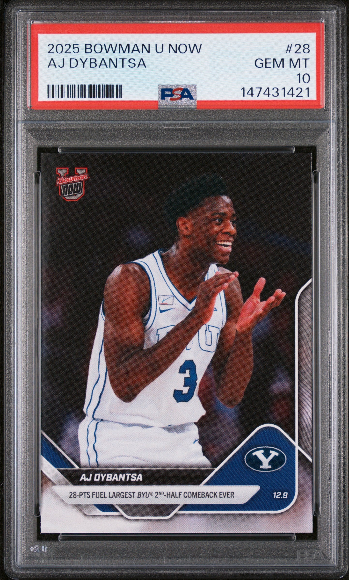 Graded 2025 Topps Bowman U Now AJ Dybantsa #28 Rookie RC Basketball Card PSA 10 Gem Mint