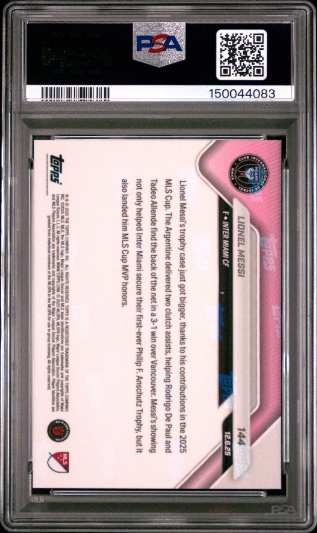 Graded 2025 Topps Now MLS Lionel Messi #144 MLS Cup MVP Soccer Card PSA 10 Gem Mint