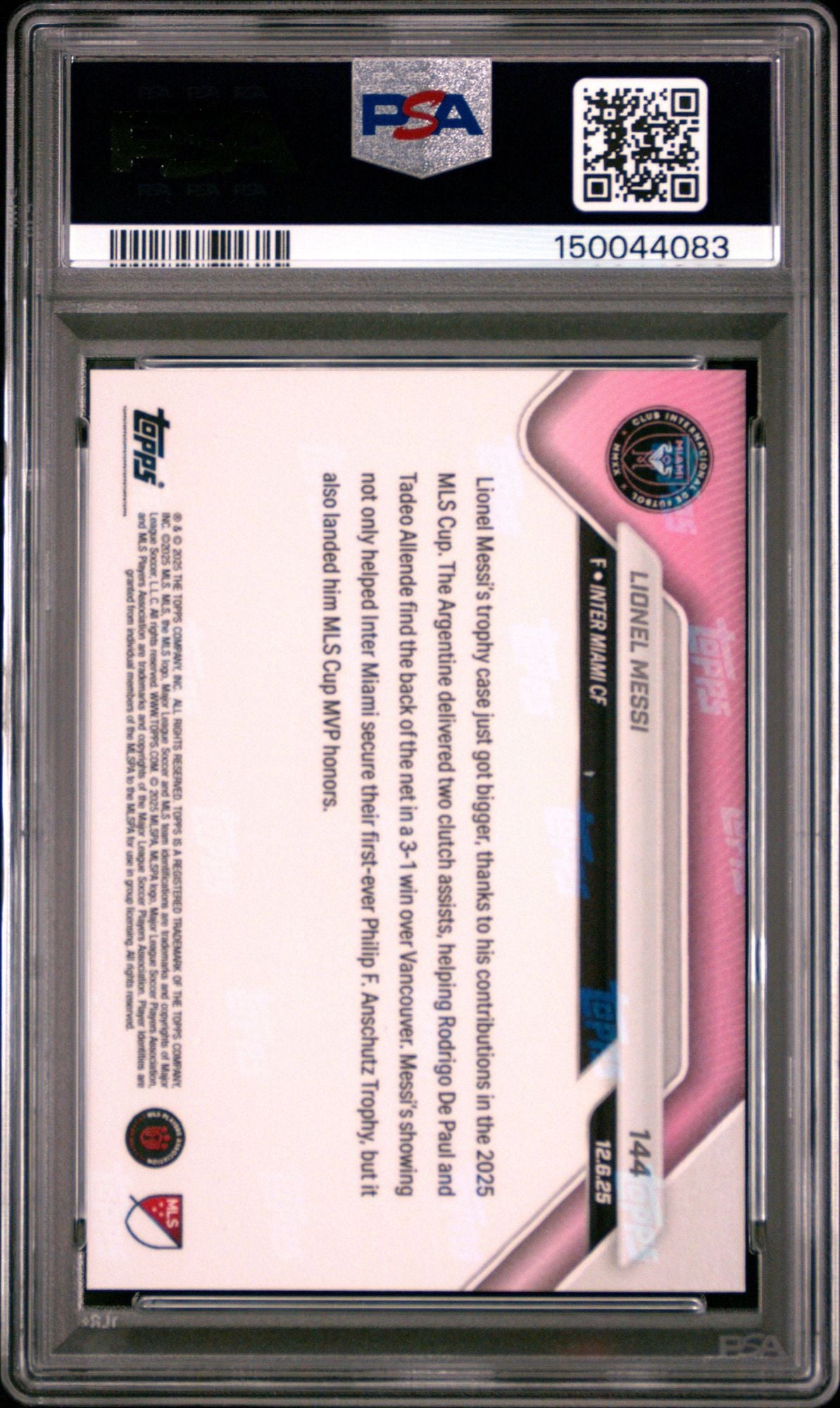 Graded 2025 Topps Now MLS Lionel Messi #144 MLS Cup MVP Soccer Card PSA 10 Gem Mint