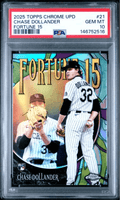 Graded 2025 Topps Chrome Update Chase Dollander #21 Fortune 15 Rookie RC Baseball Card PSA 10 Gem Mint
