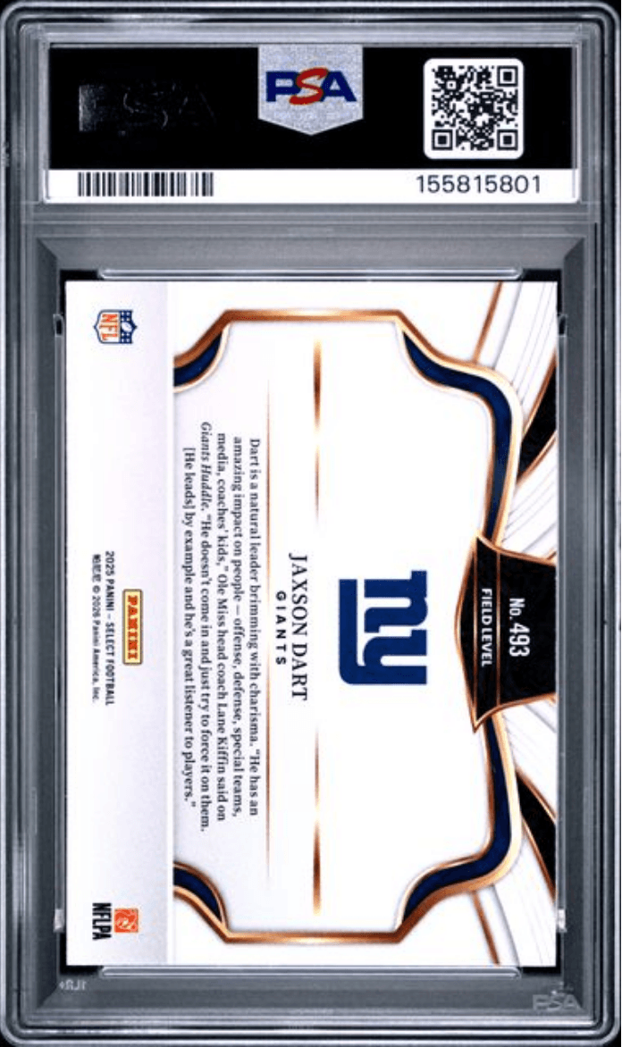Graded 2025 Panini Select Jaxson Dart #493 Rookie RC Football Card PSA 9 Mint