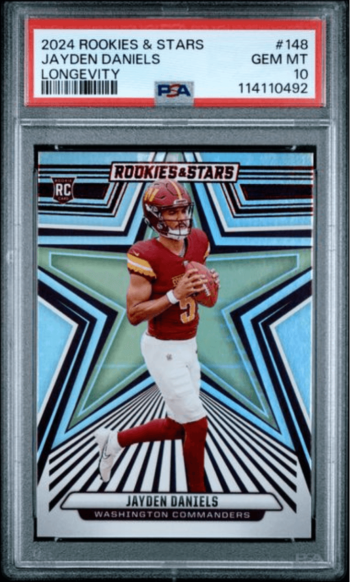 Graded 2024 Panini Rookies & Stars Jayden Daniels #148 Longevity Rookie RC Football Card PSA 10 Gem Mint