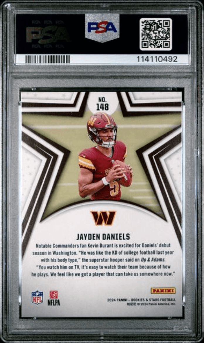Graded 2024 Panini Rookies & Stars Jayden Daniels #148 Longevity Rookie RC Football Card PSA 10 Gem Mint
