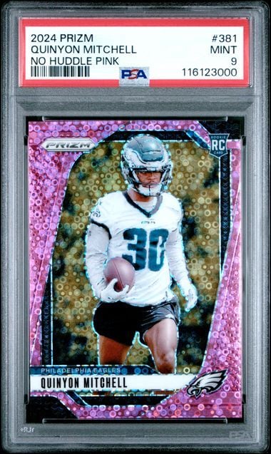 Graded 2024 Panini Prizm Quinyon Mitchell #381 No Huddle Pink /25 Rookie RC Football Card PSA 9 Mint