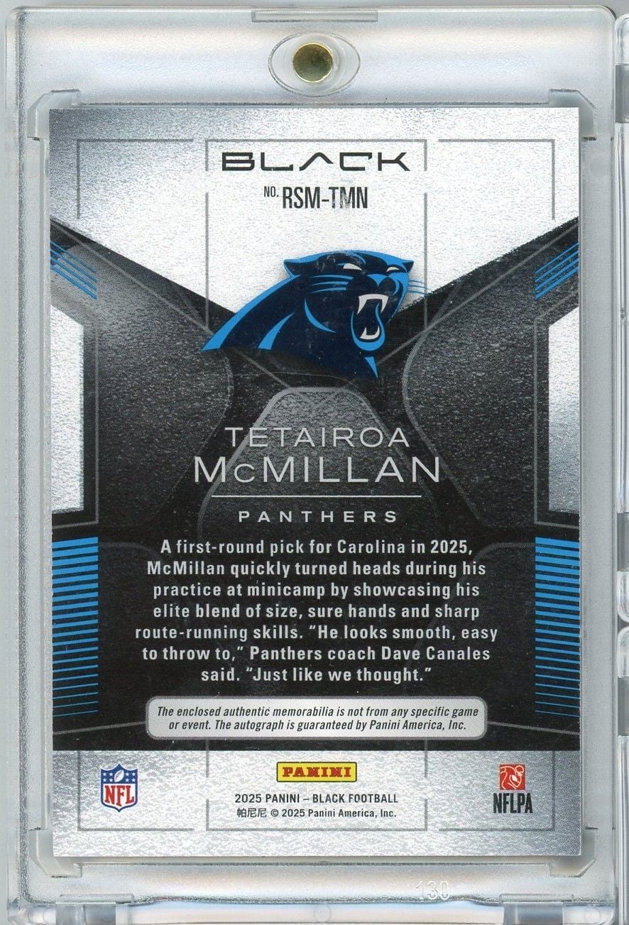 2025 Panini Black Tetairoa McMillan #RSMTMN RPA Auto /149 Rookie RC Football Card