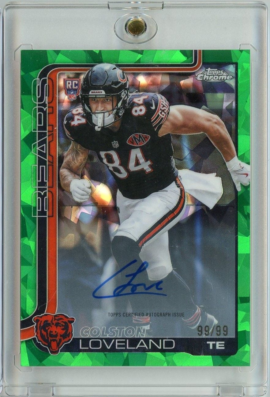 2025 Topps Chrome Colston Loveland #RACL Green Geometric Auto 99/99 Rookie RC Football Card
