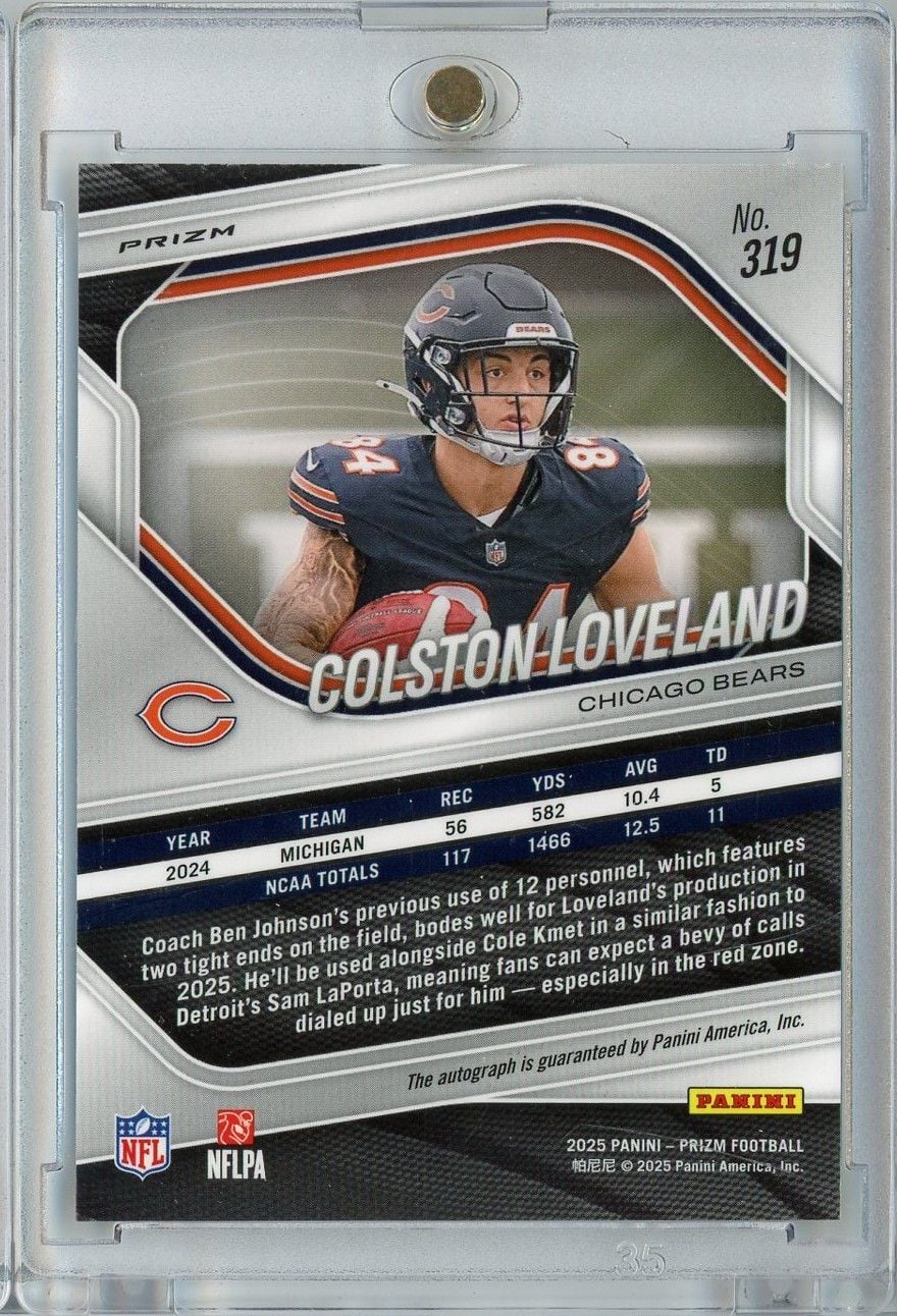 2025 Panini Prizm Colston Loveland #319 Silver Auto Rookie RC Football Card