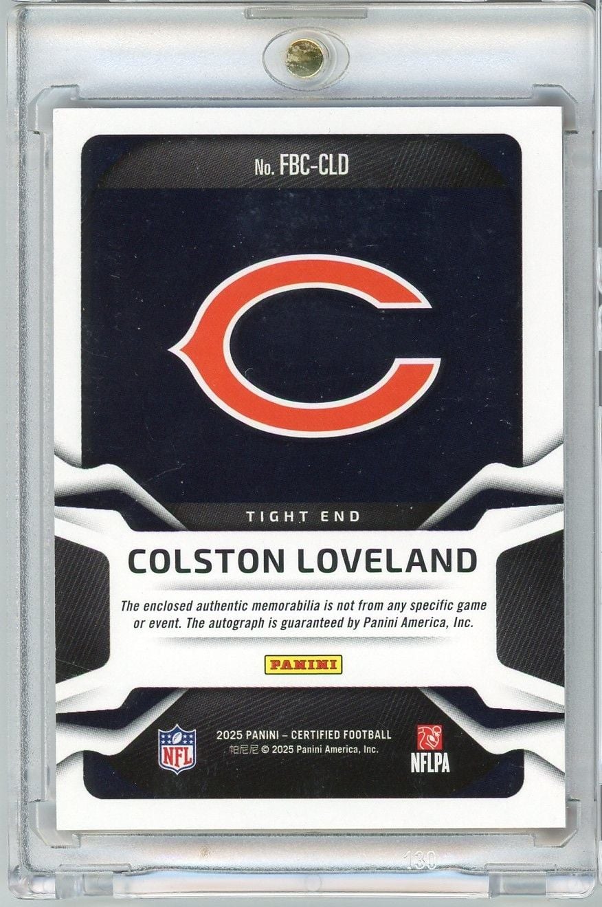2025 Panini Certified Colston Loveland #FBCCLD Freshman Fabric Auto /249 Rookie RC Football Card