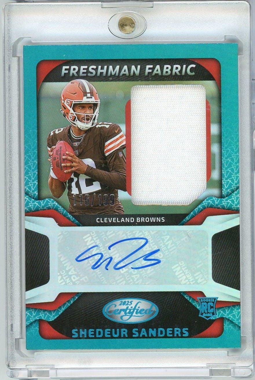 2025 Panini Certified Shedeur Sanders #FBCSSS Freshman Fabric Auto /199 Rookie RC Football Card
