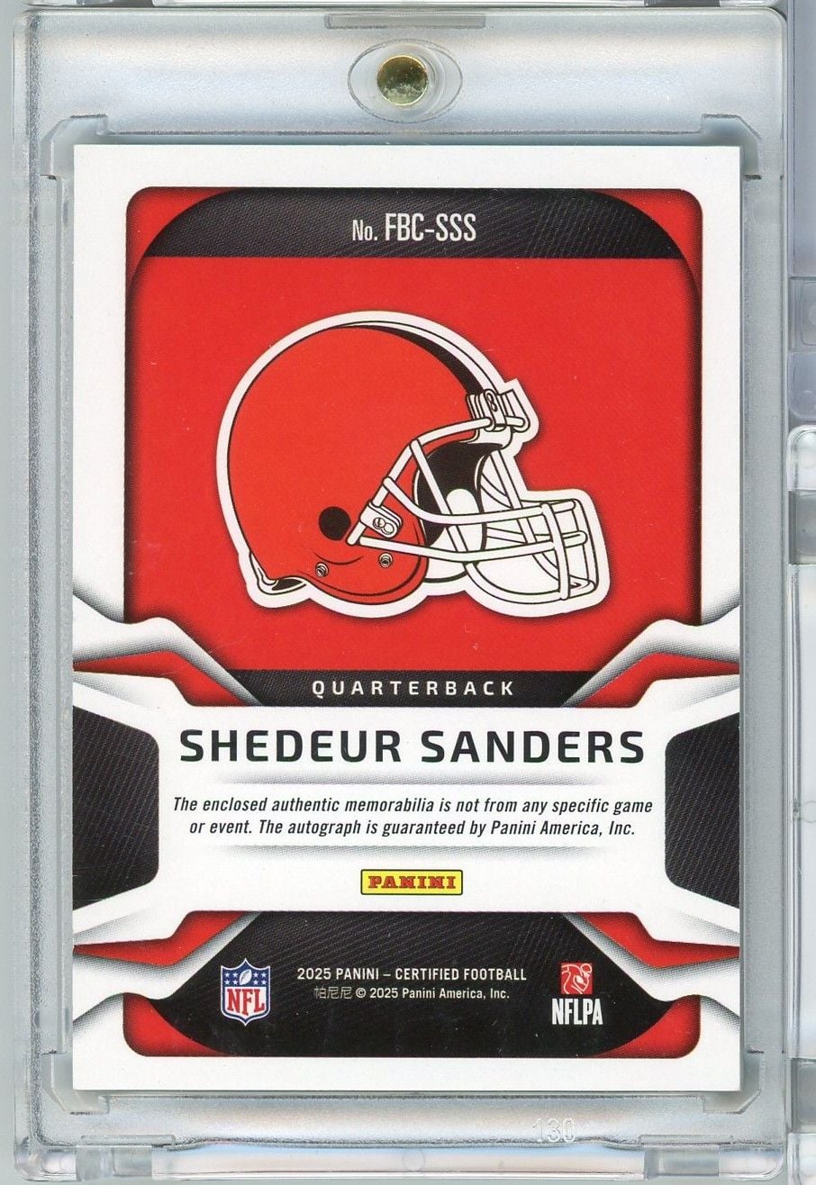2025 Panini Certified Shedeur Sanders #FBCSSS Freshman Fabric Auto /199 Rookie RC Football Card