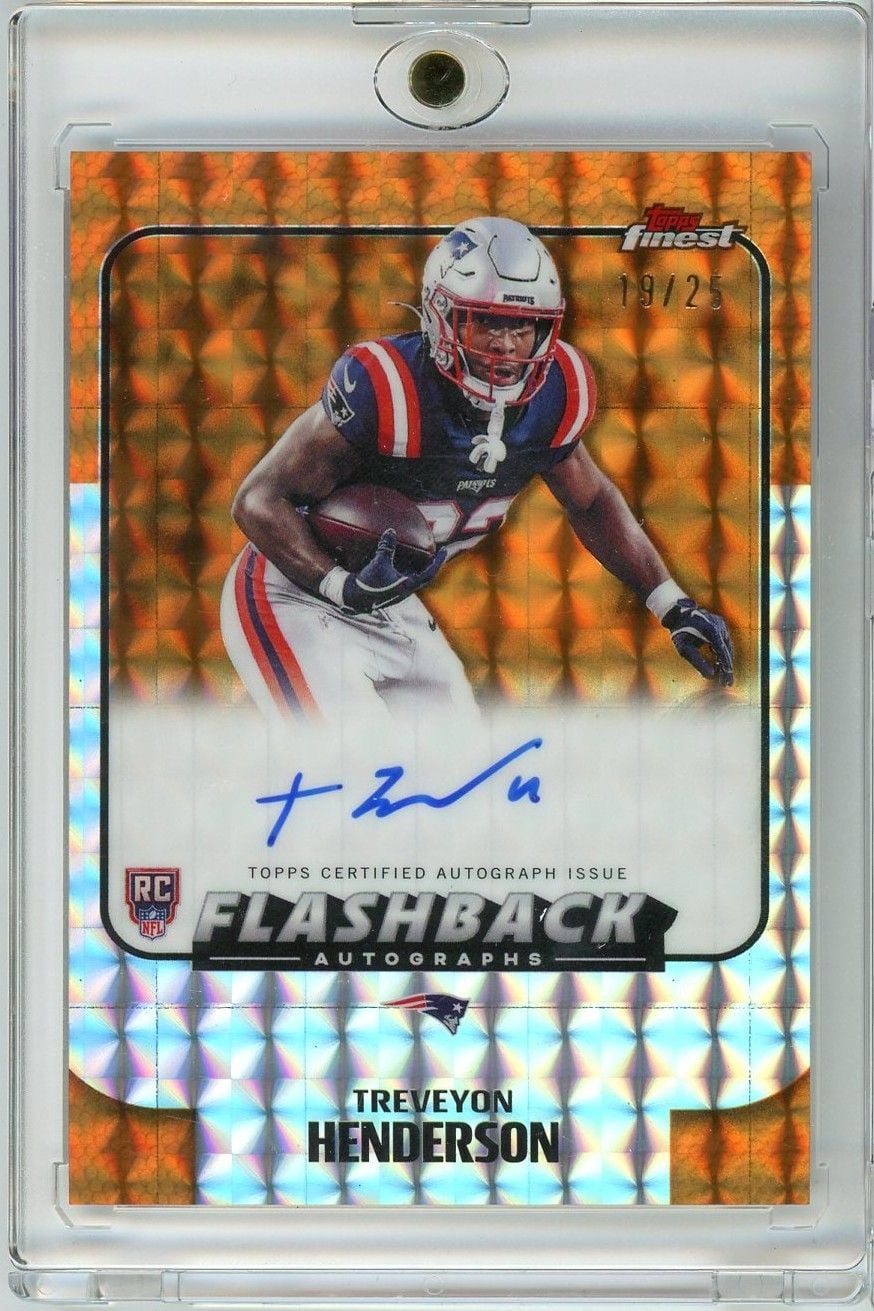 2025 Topps Finest Treveyon Henderson #FBATVH Flashback Autographs Orange Geometric /25 Rookie RC Football Card