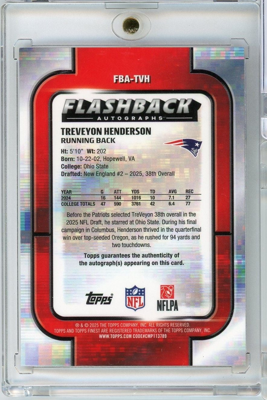 2025 Topps Finest Treveyon Henderson #FBATVH Flashback Autographs Orange Geometric /25 Rookie RC Football Card