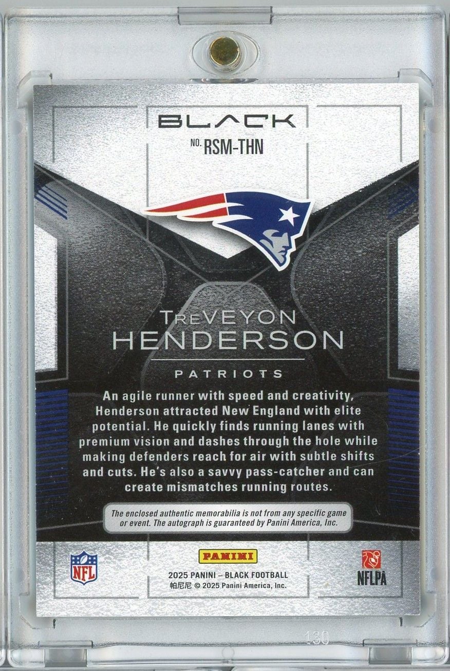 2025 Panini Black Treveyon Henderson #RSMTHN RPA Auto /50 Rookie RC Football Card