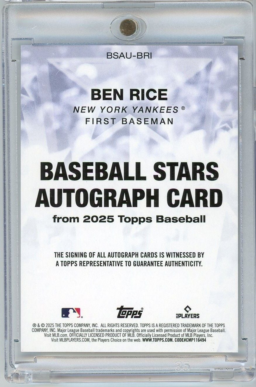 2023 Topps Baseball Ben Rice #BSAUBRI Baseball Stars Auto Rookie RC Baseball Card