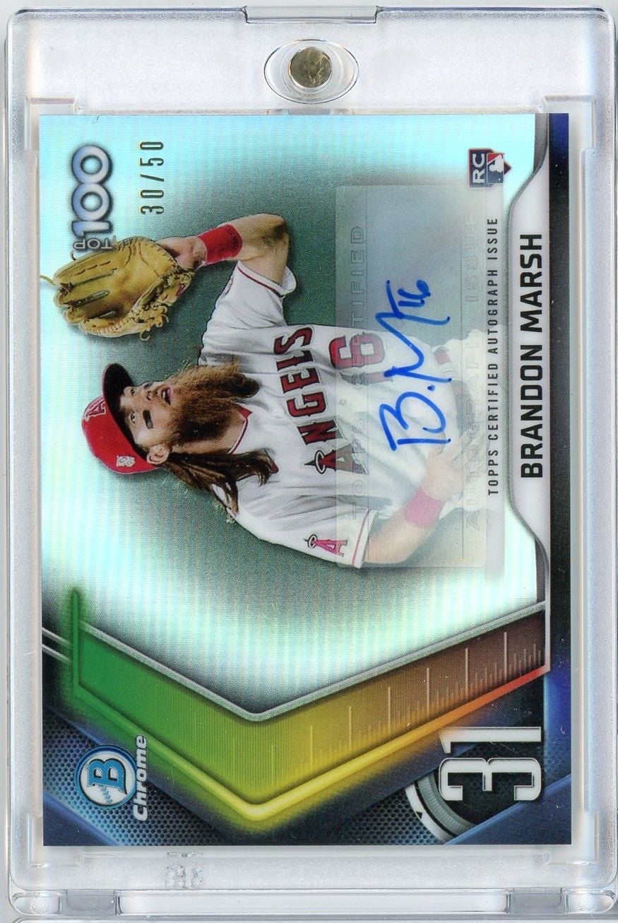 2022 Topps Bowman Chrome Brandon Marsh #BTP31 Top 100 Auto /50 Rookie RC Baseball Card