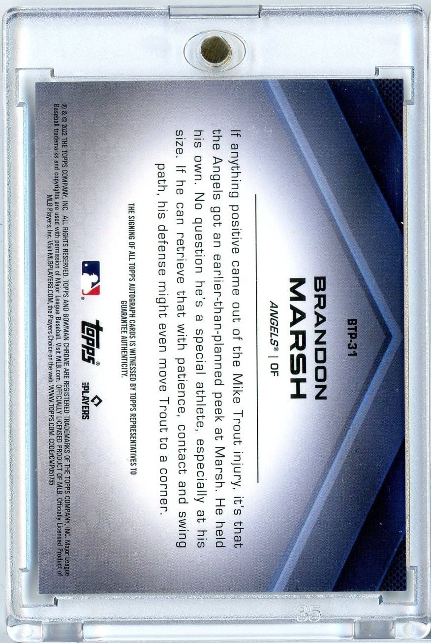 2022 Topps Bowman Chrome Brandon Marsh #BTP31 Top 100 Auto /50 Rookie RC Baseball Card