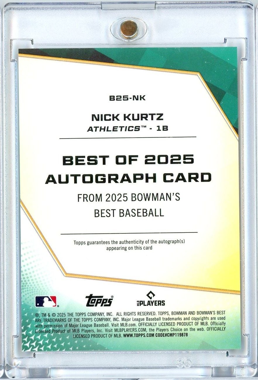 2025 Topps Bowman's Best Nick Kurtz #B25NK Best of 2025 Auto Athletics Rookie RC Baseball Card