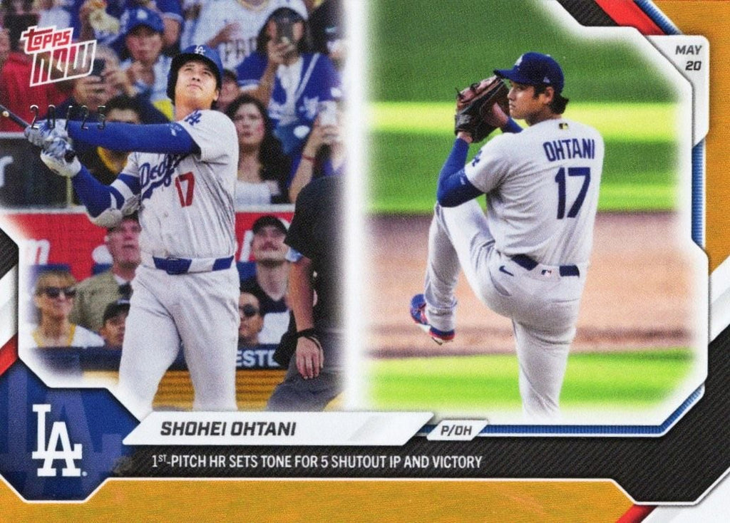 2026 Topps Now Shohei Ohtani #226 Orange Foil /25 1st Pitch Home Run Sets Tone for 5 Shutout IP & Victory Los Angeles Dodgers Baseball Card
