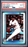 Graded 2025 Topps Chrome Update Roki Sasaki #73 Sepia Refractor Rookie RC Baseball Card PSA 10 Gem Mint