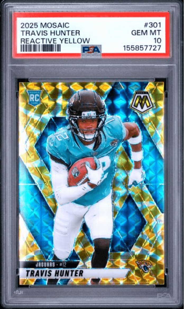 Graded 2025 Panini Mosaic Travis Hunter #301 Reactive Yellow Rookie RC Football Card PSA 10 Gem Mint