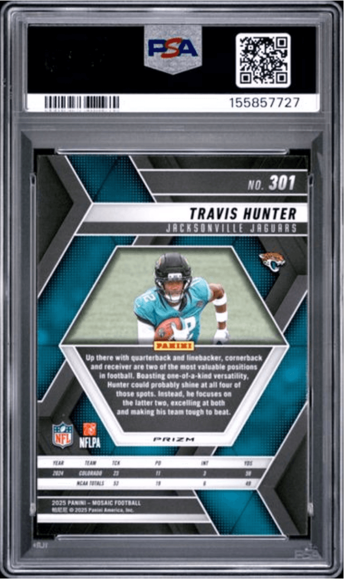 Graded 2025 Panini Mosaic Travis Hunter #301 Reactive Yellow Rookie RC Football Card PSA 10 Gem Mint