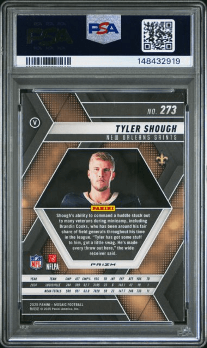 Graded 2025 Panini Mosaic Tyler Shough #273 Reactive Yellow Rookie RC Football Card PSA 10 Gem Mint
