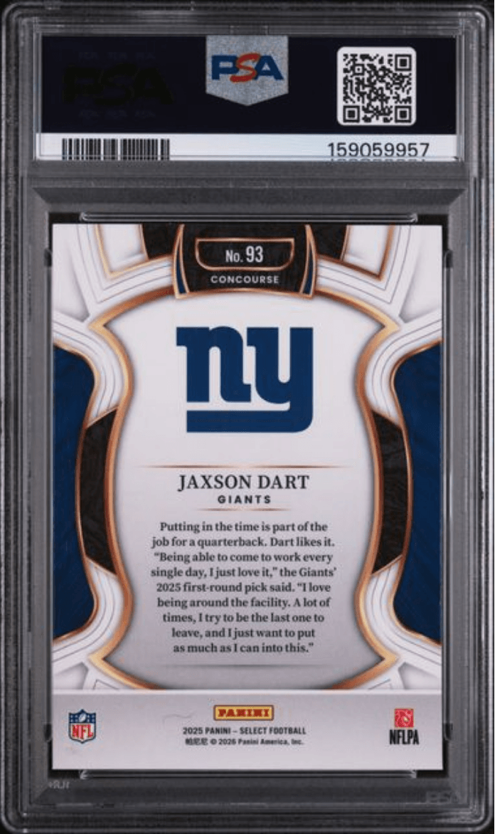 Graded 2025 Panini Select Jaxson Dart #93 Rookie RC Football Card PSA 10 Gem Mint