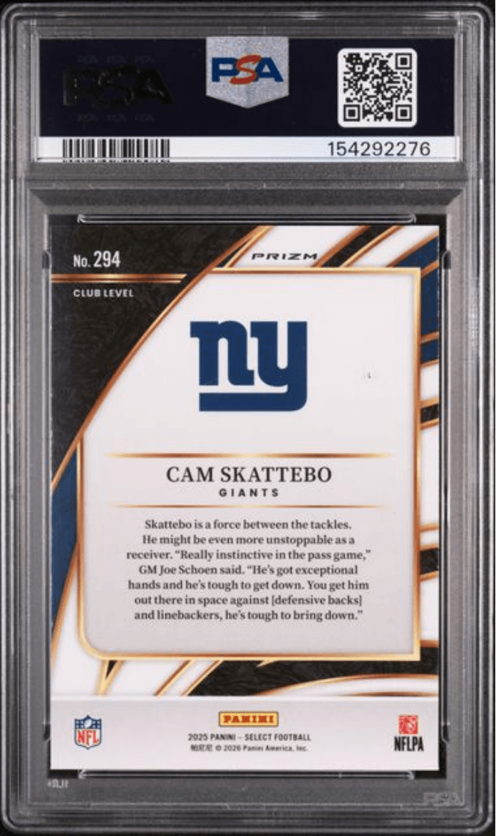 Graded 2025 Panini Select Cam Skattebo #294 Silver Prizm Rookie RC Football Card PSA 10 Gem Mint