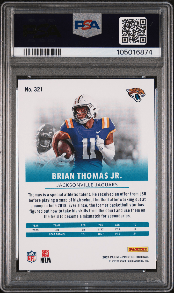 Graded 2024 Panini Prestige Brian Thomas Jr #321 Rookie RC Football Card PSA 10 Gem Mint