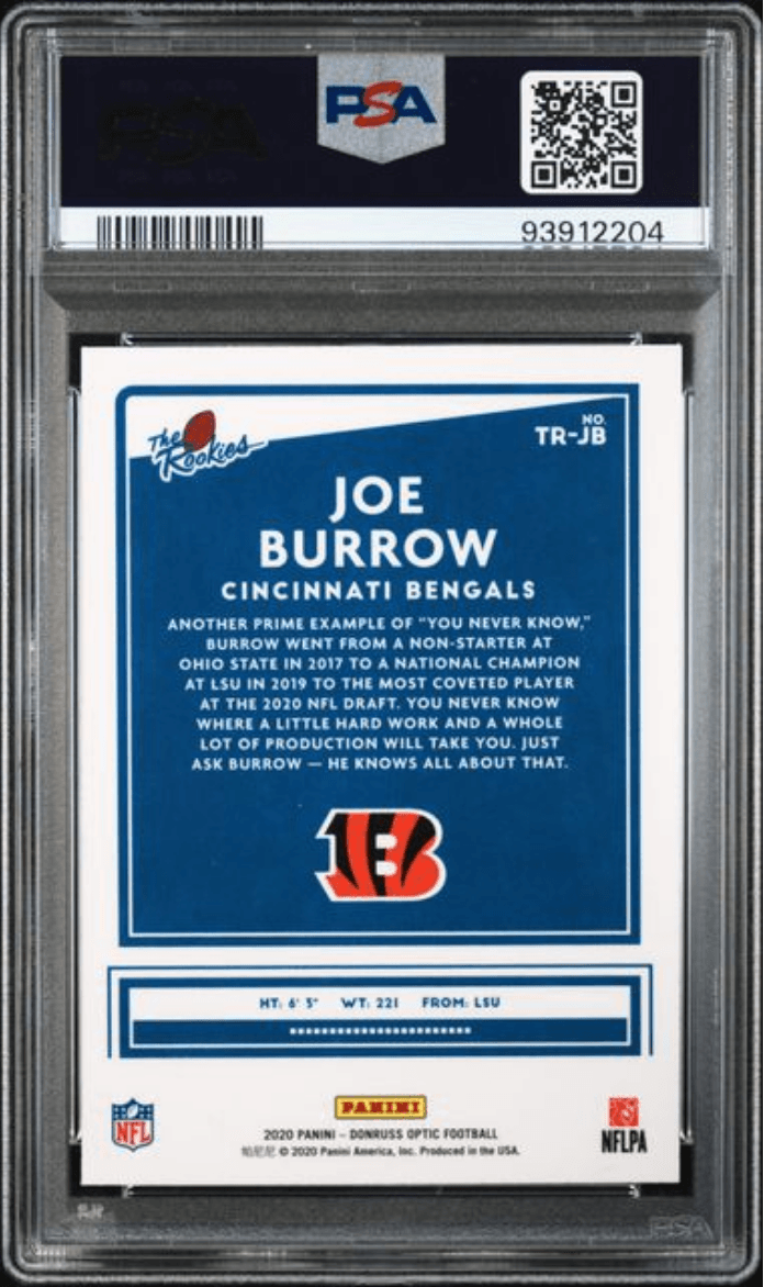 Graded 2020 Panini Donruss Optic Joe Burrow #JB The Rookies Rookie RC Football Card PSA 10 Gem Mint