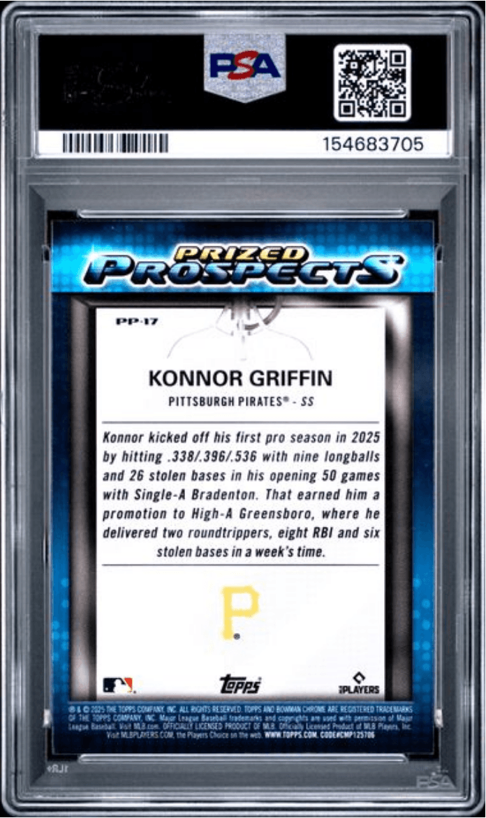 Graded 2025 Topps Bowman Draft Konnor Griffin #PP17 Prized Prospects Rookie RC Baseball Card PSA 10 Gem Mint