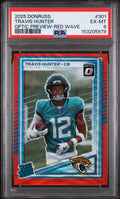 Graded 2025 Panini Donruss Travis Hunter #301 Optic Preview Red Wave Rookie RC Football Card PSA 6 Excellent