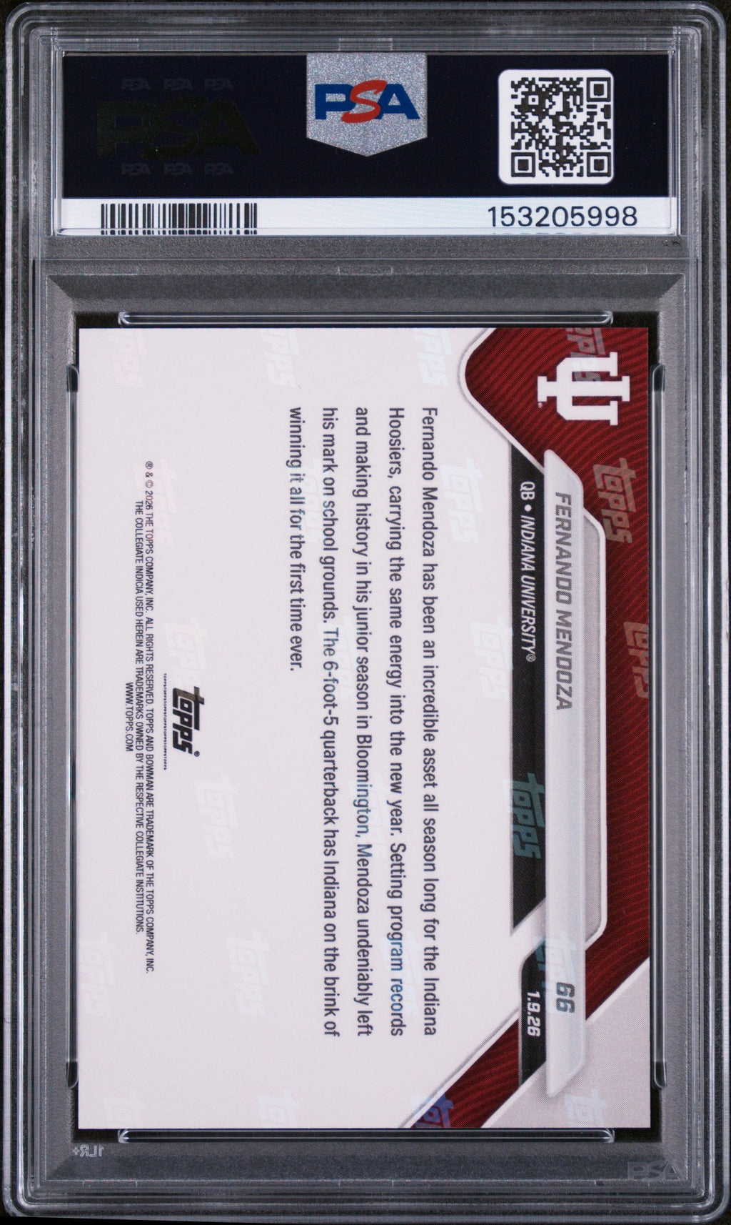 Graded 2025 Topps Bowman U Now Fernando Mendoza #66 Rookie RC Football Card PSA 10 Gem Mint