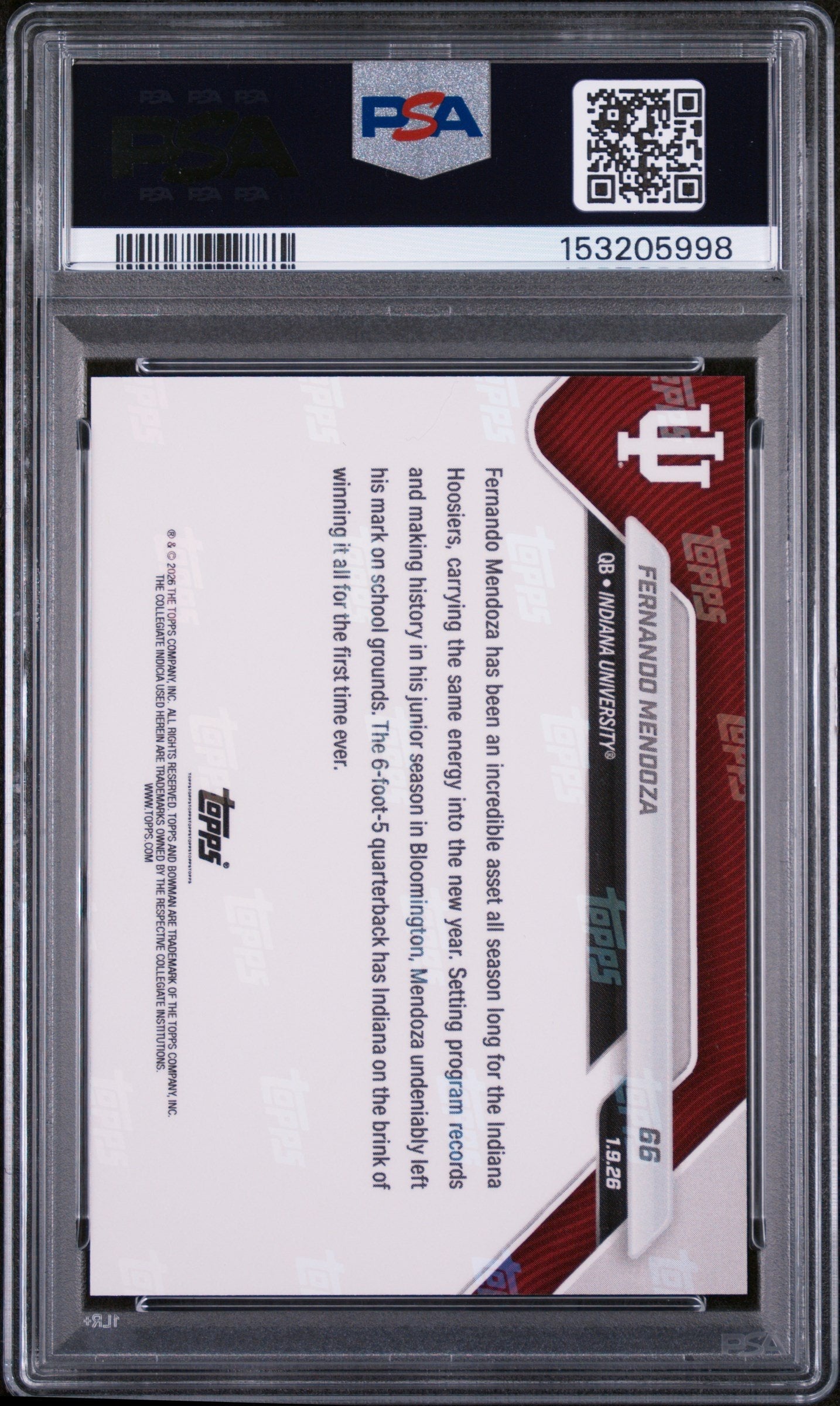 Graded 2025 Topps Bowman U Now Fernando Mendoza #66 Rookie RC Football Card PSA 10 Gem Mint