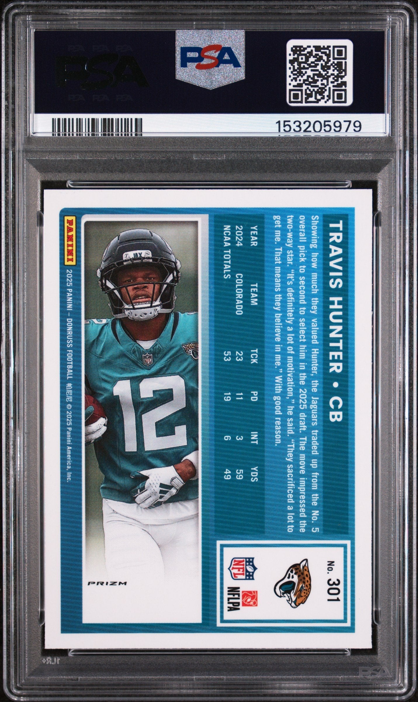 Graded 2025 Panini Donruss Travis Hunter #301 Optic Preview Red Wave Rookie RC Football Card PSA 6 Excellent