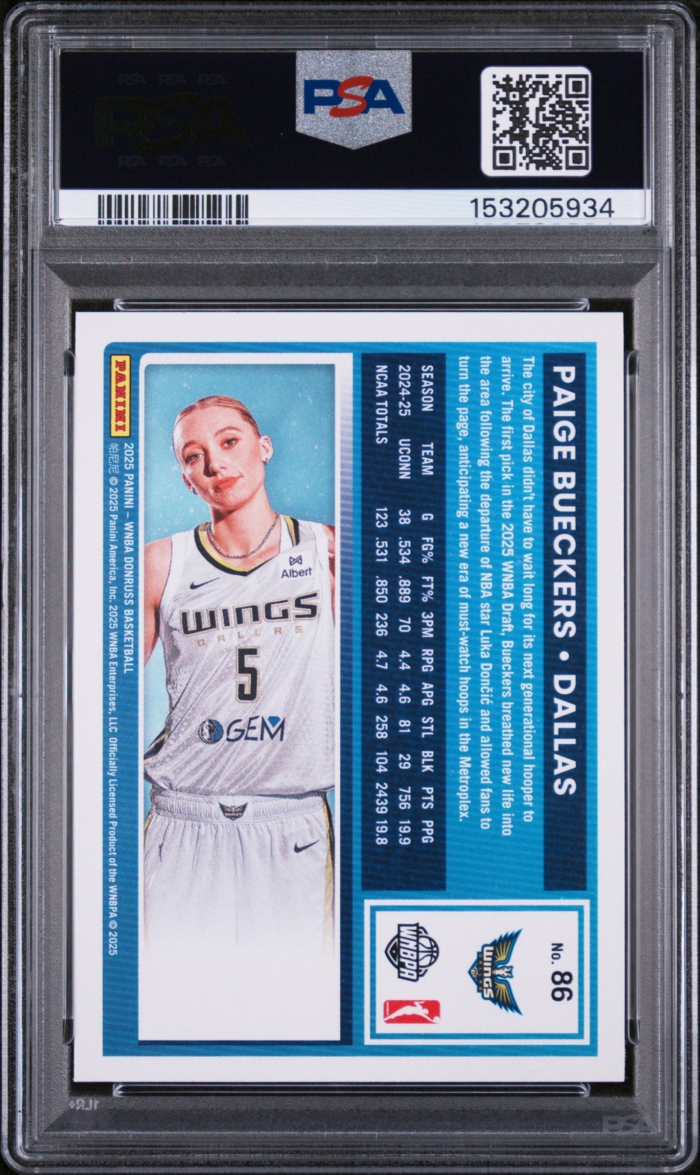 Graded 2025 Panini Donruss WNBA Paige Bueckers #86 Holo Rookie RC Basketball Card PSA 10 Gem Mint