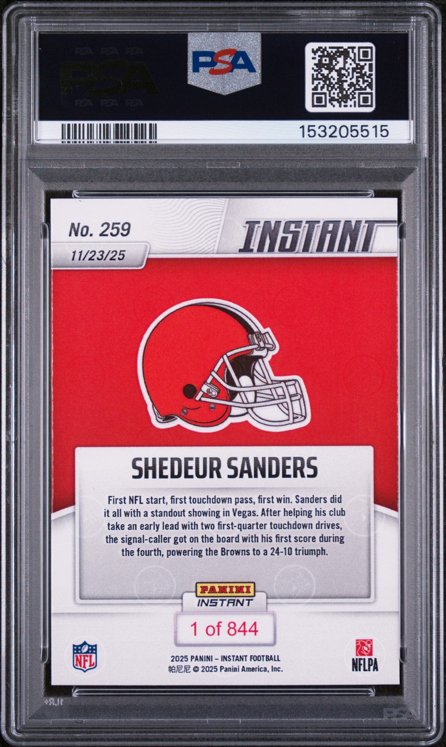 Graded 2025 Panini Instant Shedeur Sanders #259 Rookie RC Football Card PSA 9 Mint