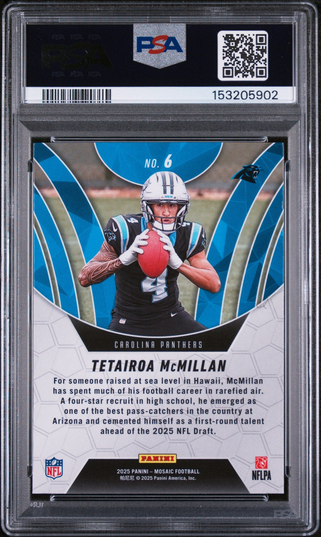 Graded 2025 Panini Mosaic Tetairoa McMillan #6 Elevate Mosaic Rookie RC Football Card PSA 10 Gem Mint