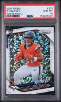 Graded 2025 Panini Prizm RJ Harvey #303 White Disco Rookie RC Football Card PSA 10 Gem Mint
