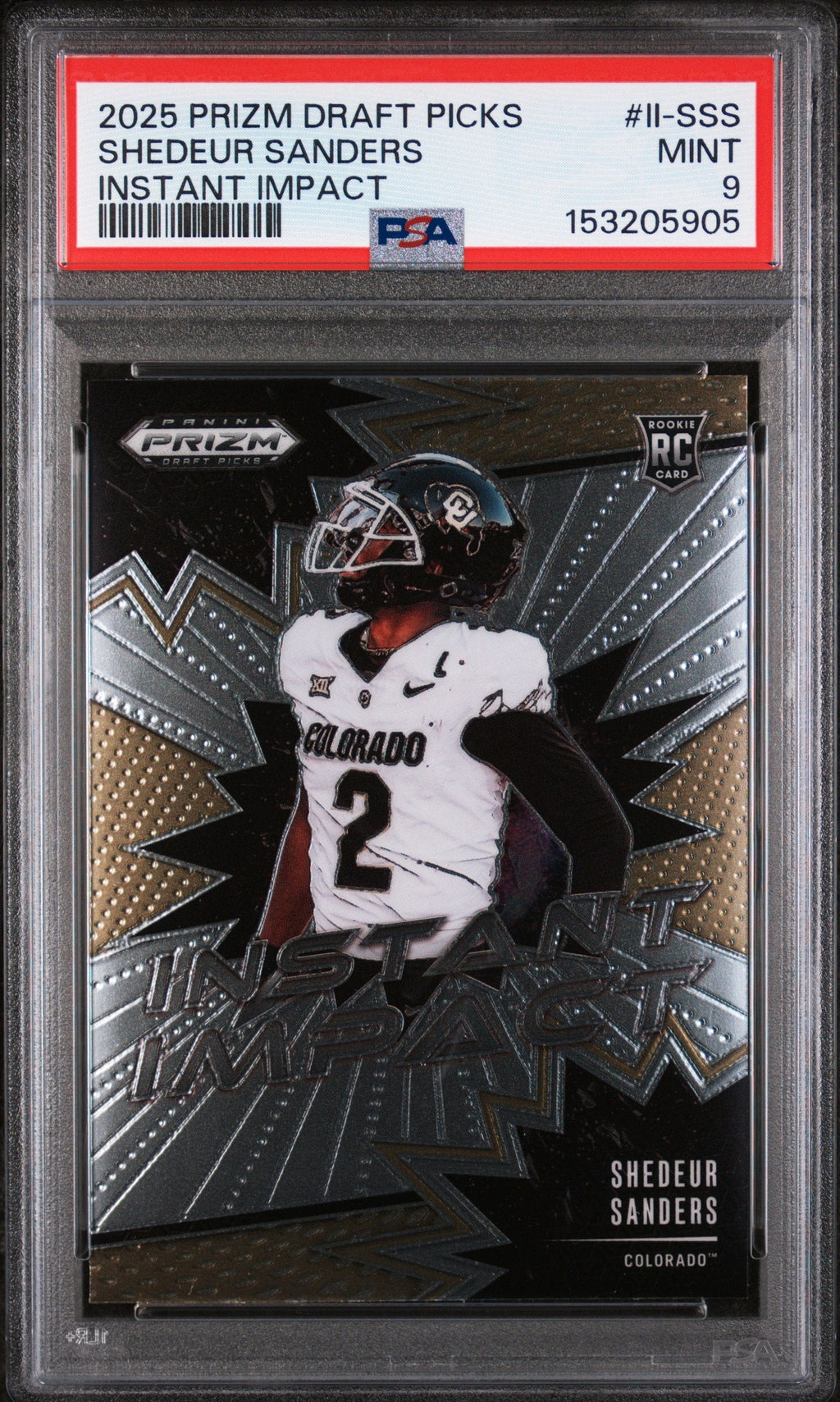 Graded 2025 Panini Prizm Draft Picks Shedeur Sanders #II-SSS Instant Impact Rookie RC Football Card PSA 9 Mint