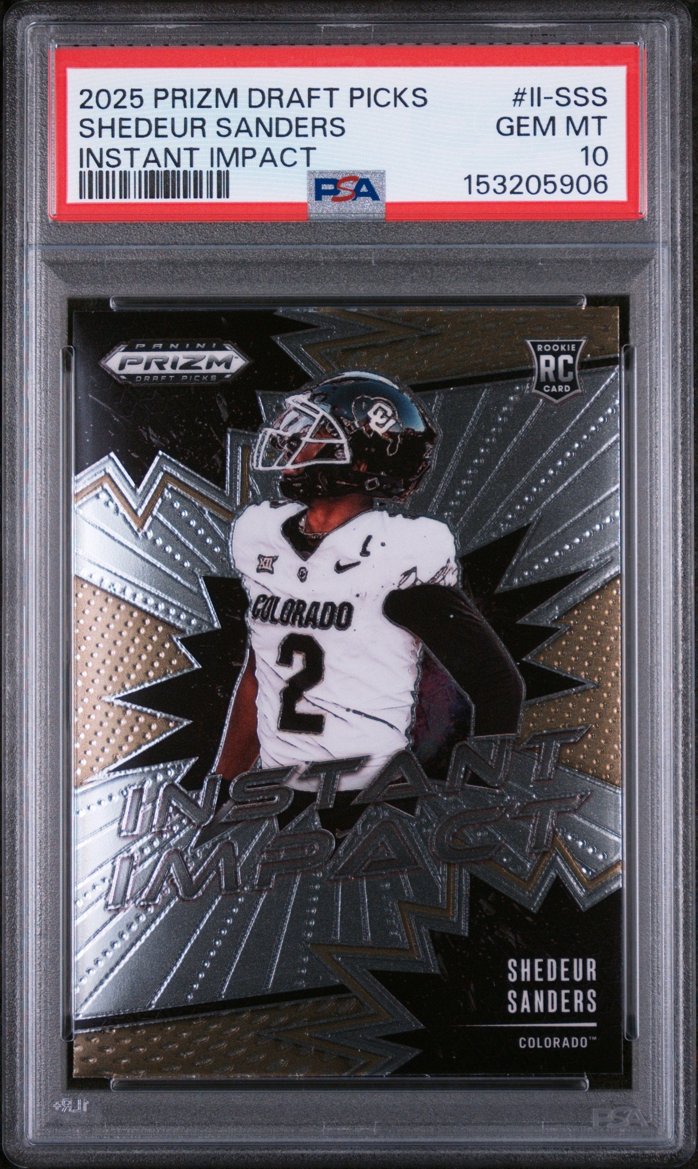 Graded 2025 Panini Prizm Draft Picks Shedeur Sanders #II-SSS Instant Impact Rookie RC Football Card PSA 10 Gem Mint