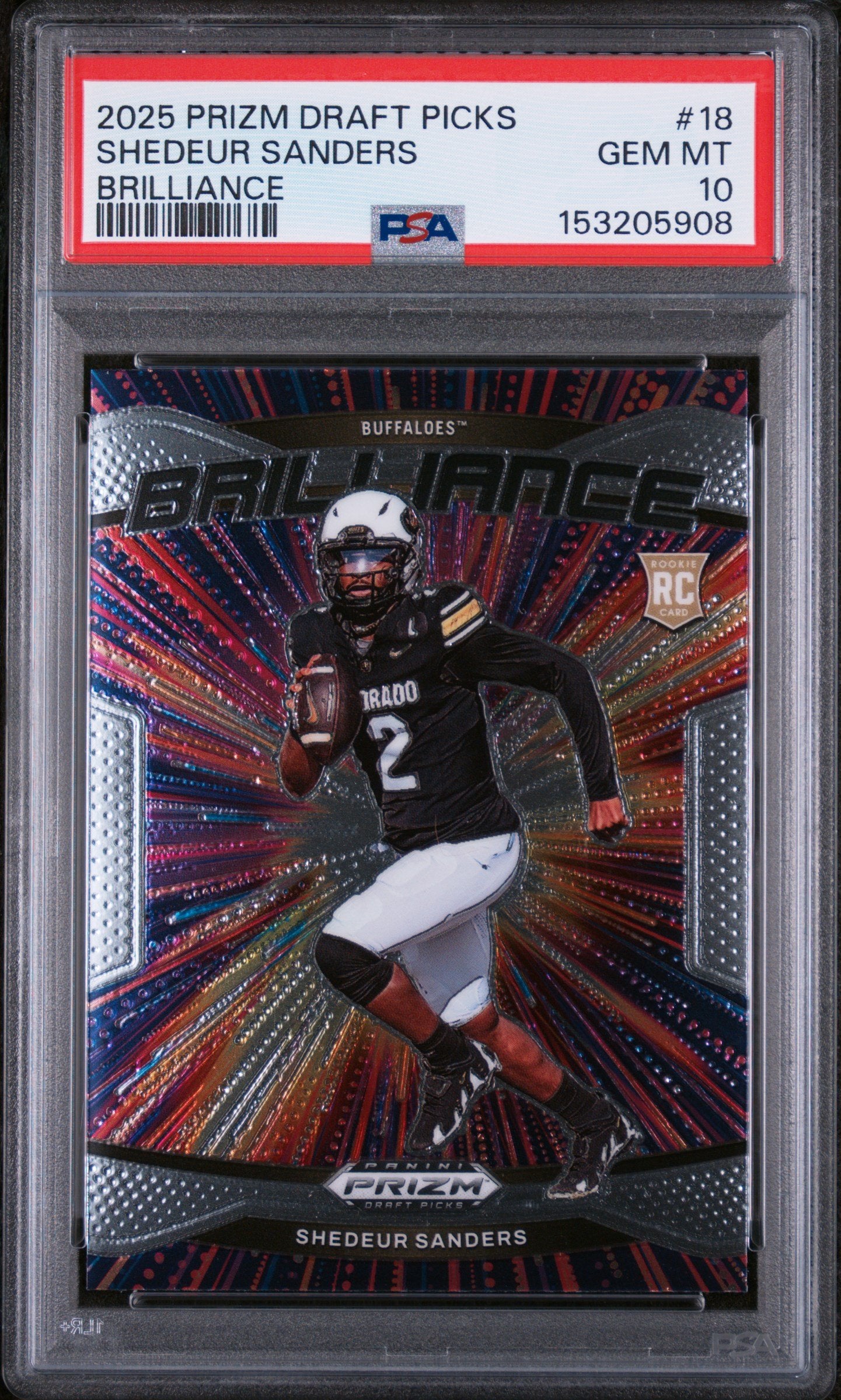Graded 2025 Panini Prizm Draft Picks Shedeur Sanders #18 Brilliance Rookie RC Football Card PSA 10 Gem Mint