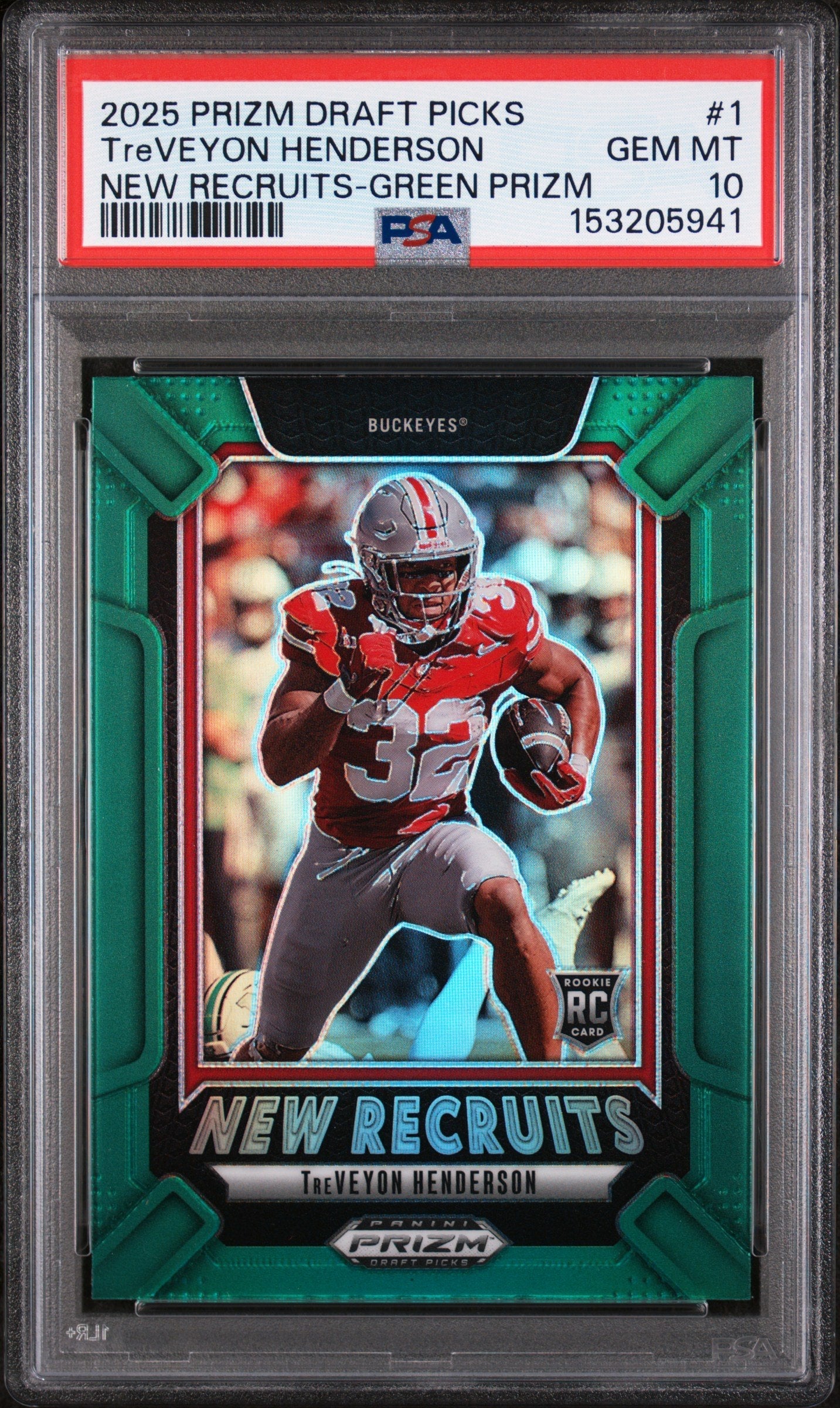 Graded 2025 Panini Prizm Draft Picks TreVeyon Henderson #1 New Recruits Green Rookie RC Football Card PSA 10 Gem Mint