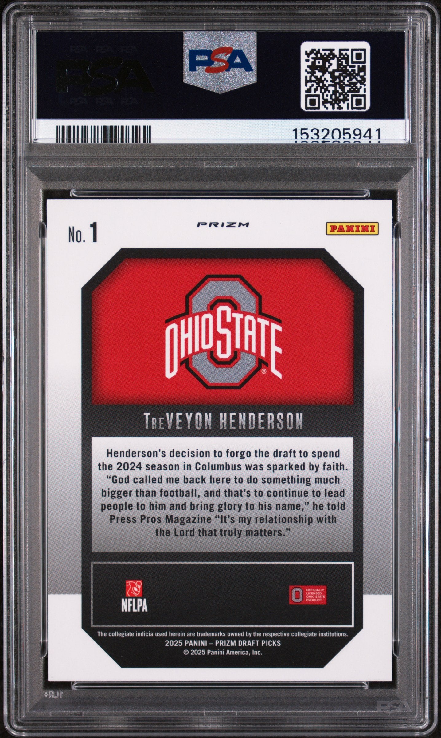 Graded 2025 Panini Prizm Draft Picks TreVeyon Henderson #1 New Recruits Green Rookie RC Football Card PSA 10 Gem Mint