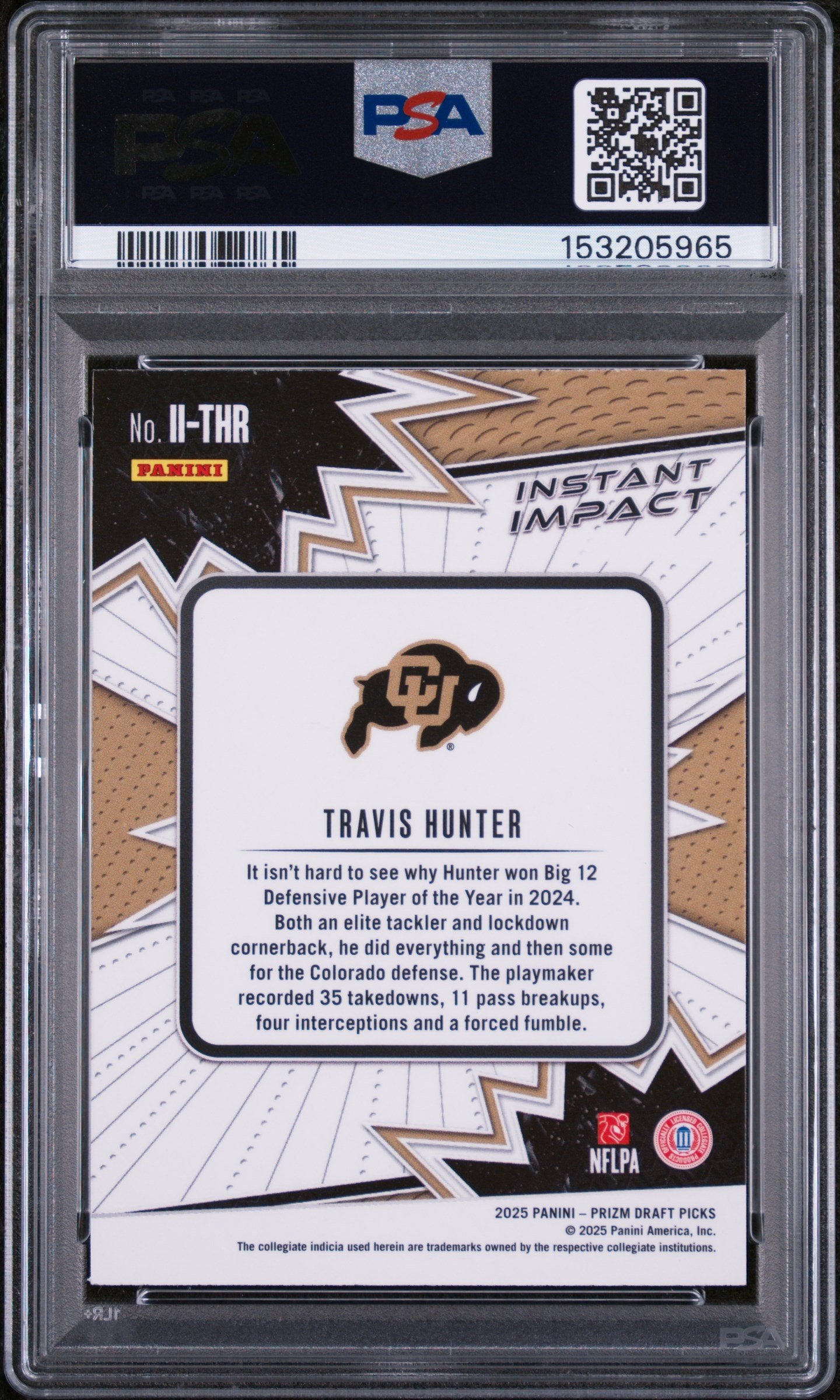 Graded 2025 Panini Prizm Draft Picks Travis Hunter #II-THR Instant Impact Rookie RC Football Card PSA 10 Gem Mint