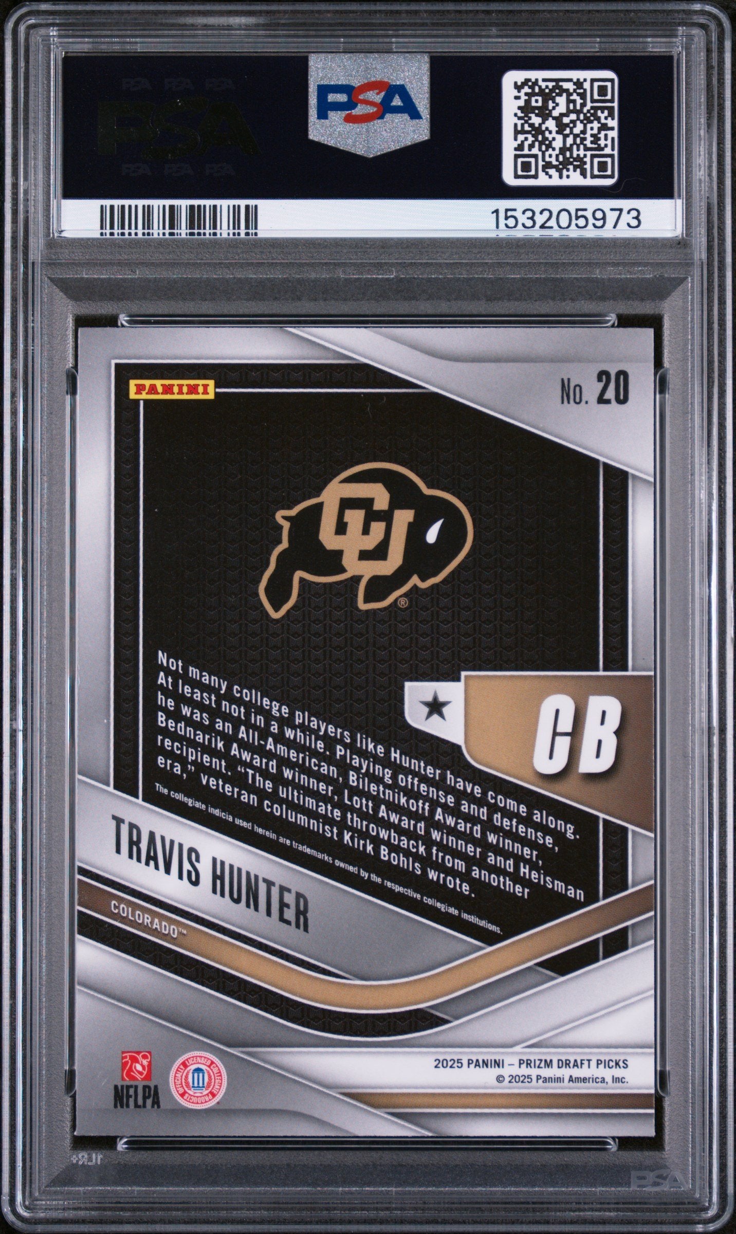 Graded 2025 Panini Prizm Draft Picks Travis Hunter #20 Trophy Hunting Rookie RC Football Card PSA 9 Mint